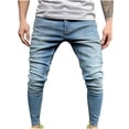 thumbnail image 2 of Bigersell Women Relaxed Fit Straight Leg Pant Full Length Pants Men's Tight-fitting Straight Hip-hop Stretch Motorcycle Denim Trousers Ripped High Waist Pants for Ladies, 2 of 8