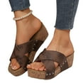 thumbnail image 5 of IUJSOY Sandals for Women 2025 Platform Wedge Sandals Criss Cross Strap Cork Dress Summer Slides, 5 of 9