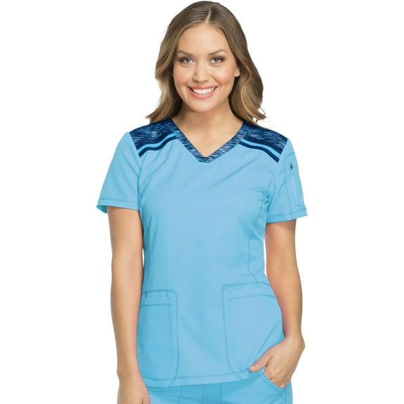 Dickies Dynamix Medical Scrubs Top for Women V-Neck Plus Size DK740, 3XL, Blue Ice