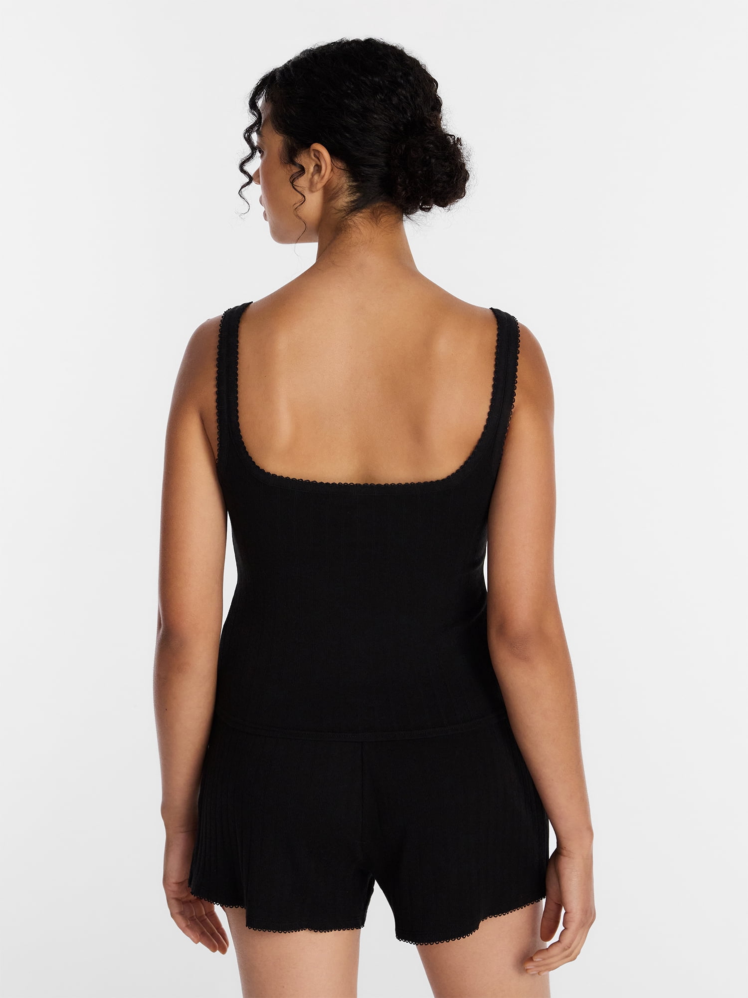 Joyspun Women's Pointelle Tank Top and Shorts Pajama Set, 2-Piece, Sizes XS-3X