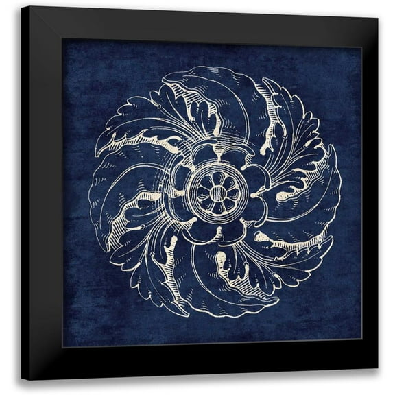 Wild Apple Portfolio 12x12 Black Modern Framed Museum Art Print Titled - Rosette IV Indigo