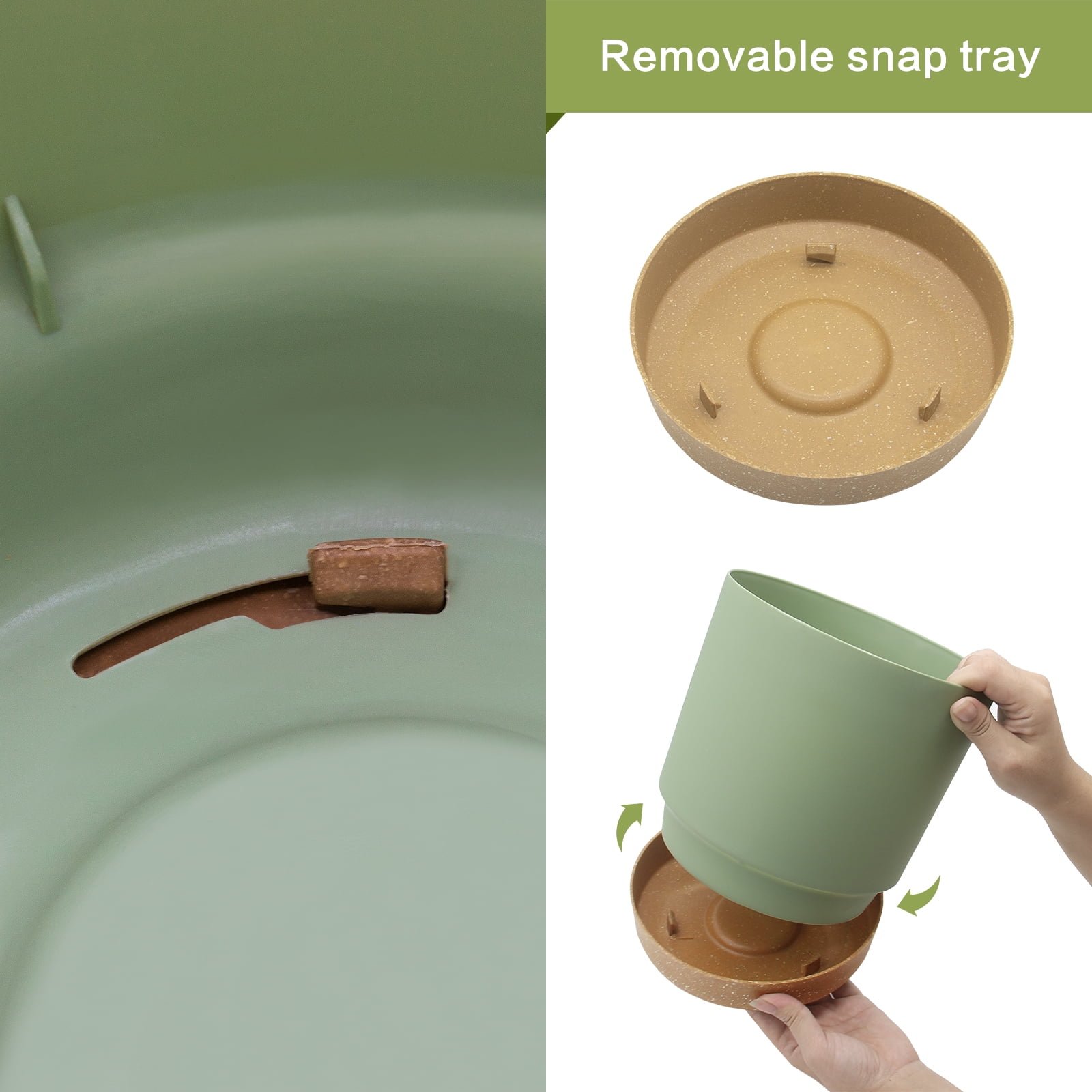 QCQHDU 2 Pack Plant Pot, Green Plastic Indoor Planter With Drainage Holes And Removable Base