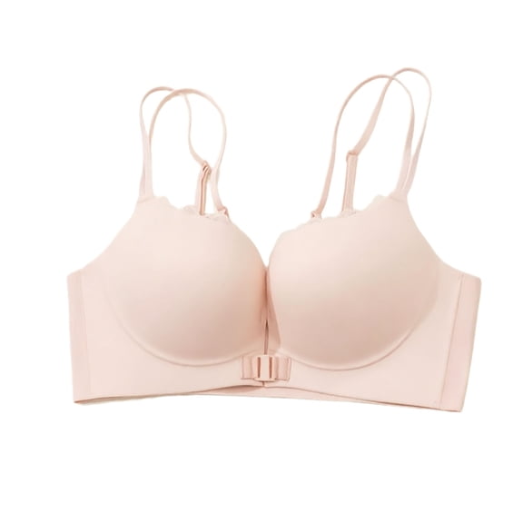 PLHWHYQ Solid Color Seamless Racerback Bra with Front Closure & Adjustable Straps, Comfort Lightweight Support Everyday Push-Up Bra for Women C-Pink S