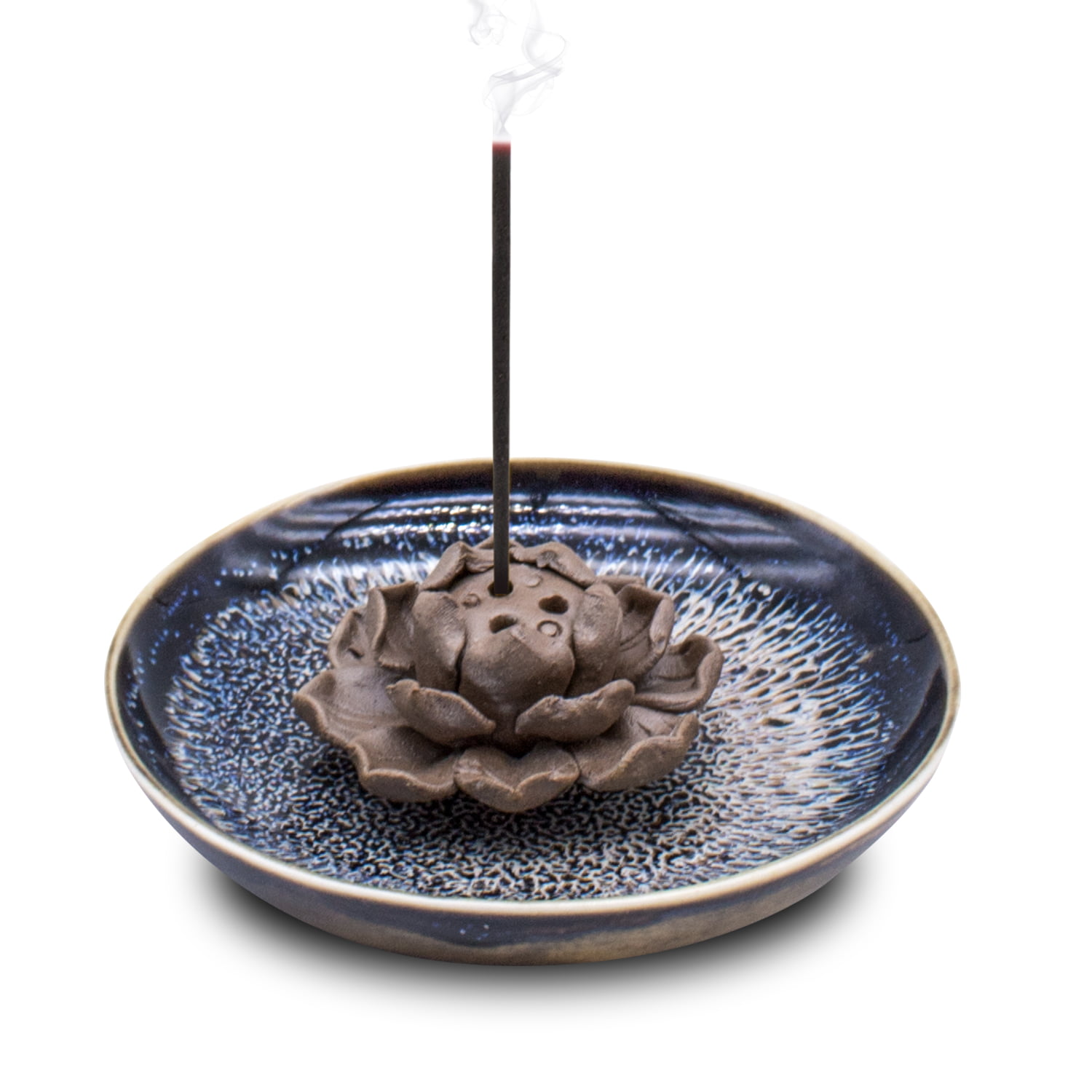 3 Stick Hole Ceramic Incense Holder Burner Lotus Plate Censer Home 
