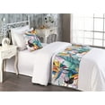thumbnail image 2 of Memphis Vibes Bed Runner Set, Tropical Design of Strelitzia and Bird Feathers Pattern Neutral Art, Decorative Bedding Scarf & a Pillow Sham for Hotels Homes, Twin, Vermilion Lilac Teal, by Ambesonne, 2 of 3