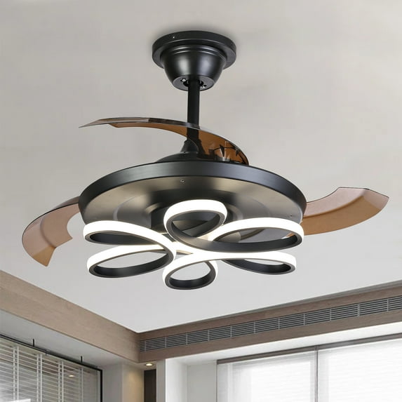 New in 2022 CUMKA 42'' Ceiling Fan Lights Remote Control LED Dimmable 6-Speed Ceiling Fans with Lights Farmhouse Low Profile Black Ceiling Fan Light