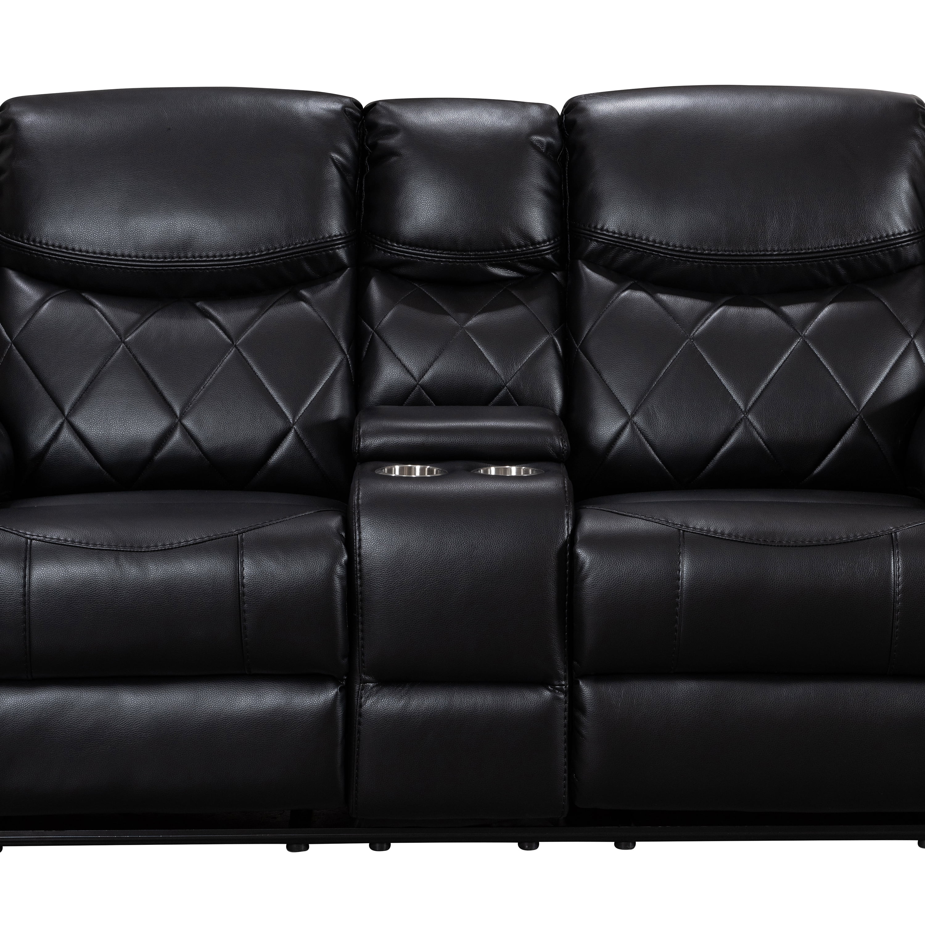 Contemporary Plush Faux Leather Upholstered Power Reclining Love Seat, Black