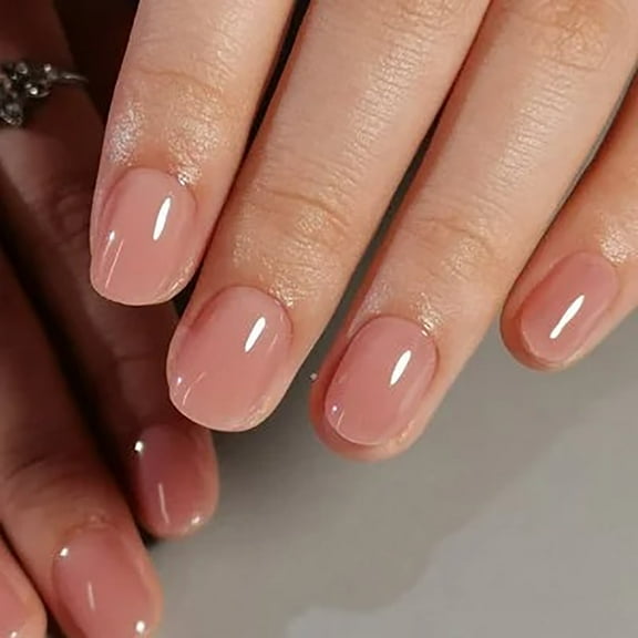 CurvLife Nude Pink Minimalist Press-On Nails - 24PCS Short Square, Solid Color, Non-Toxic & Reusable