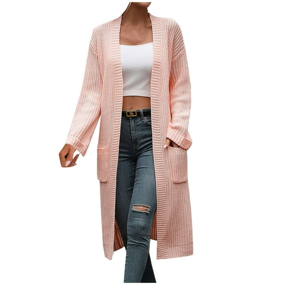 BLVB Womens Casual Fall Winter Cardigans Long Sleeve Open Front Lightweight Cable Knit Sweater Outwear with Pockets