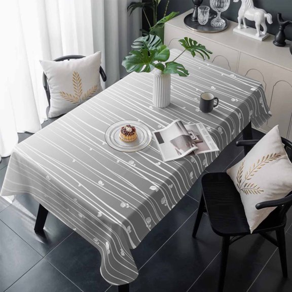 Gray Flower Table Cloth Waterproof Tablecloths, Geometric Stripe Gradient Branch Minimalist Tablecloth Dining Table Cover for Kitchen Party Tabletop Outdoor, Rectangle Tablecloth 60x120 Inch