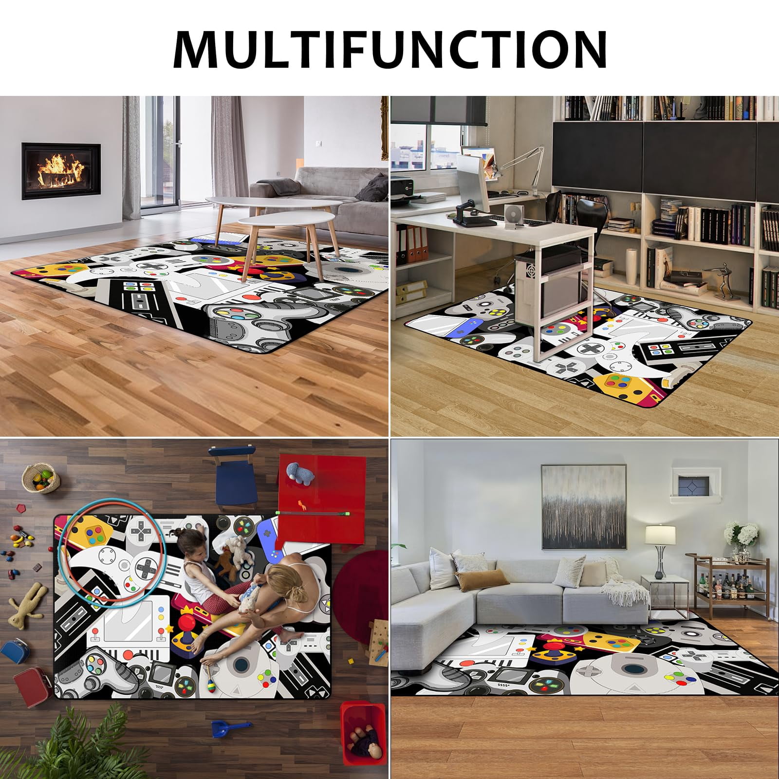 Game Rug Teen Boys Carpet with Game Controller Decoration, 3D Gaming Rugs for Boys Bedroom Living Room Playroom, Non-Slip Gamer Carpet Children Gaming Area Rugs (Multi-color, 70" x 55")