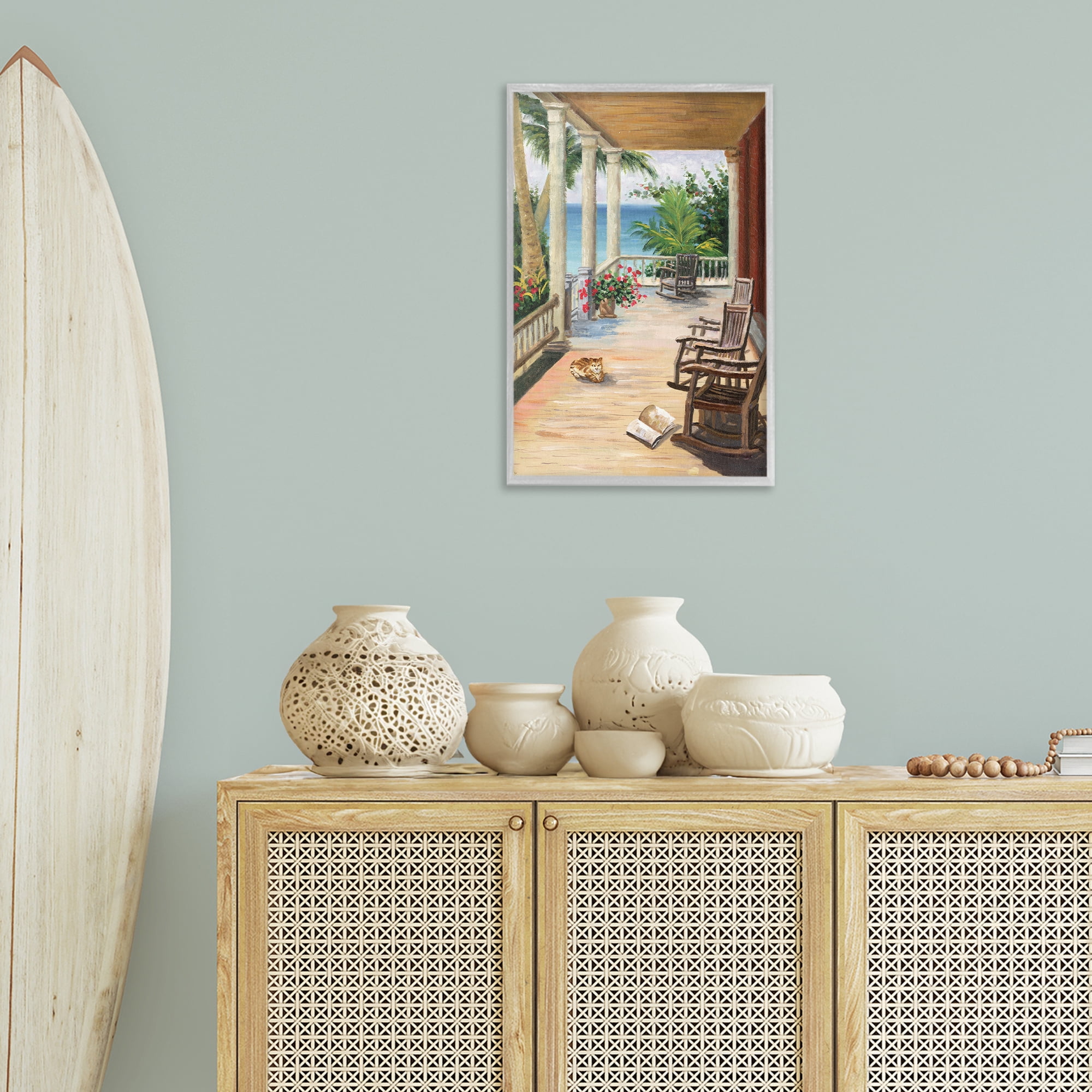 Stupell Industries Coastal Cape Cabin Coastal Painting Gray Framed Art Print Wall Art, 16 x 24