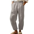 thumbnail image 2 of Lightweight Linen Pants for Women Comfortable Ankle Pants with Solid Color Side Pockets High Waisted Comfy Everyday Wear Capri Pants Autumn Vacation Fashion Casual Pants, 2 of 6