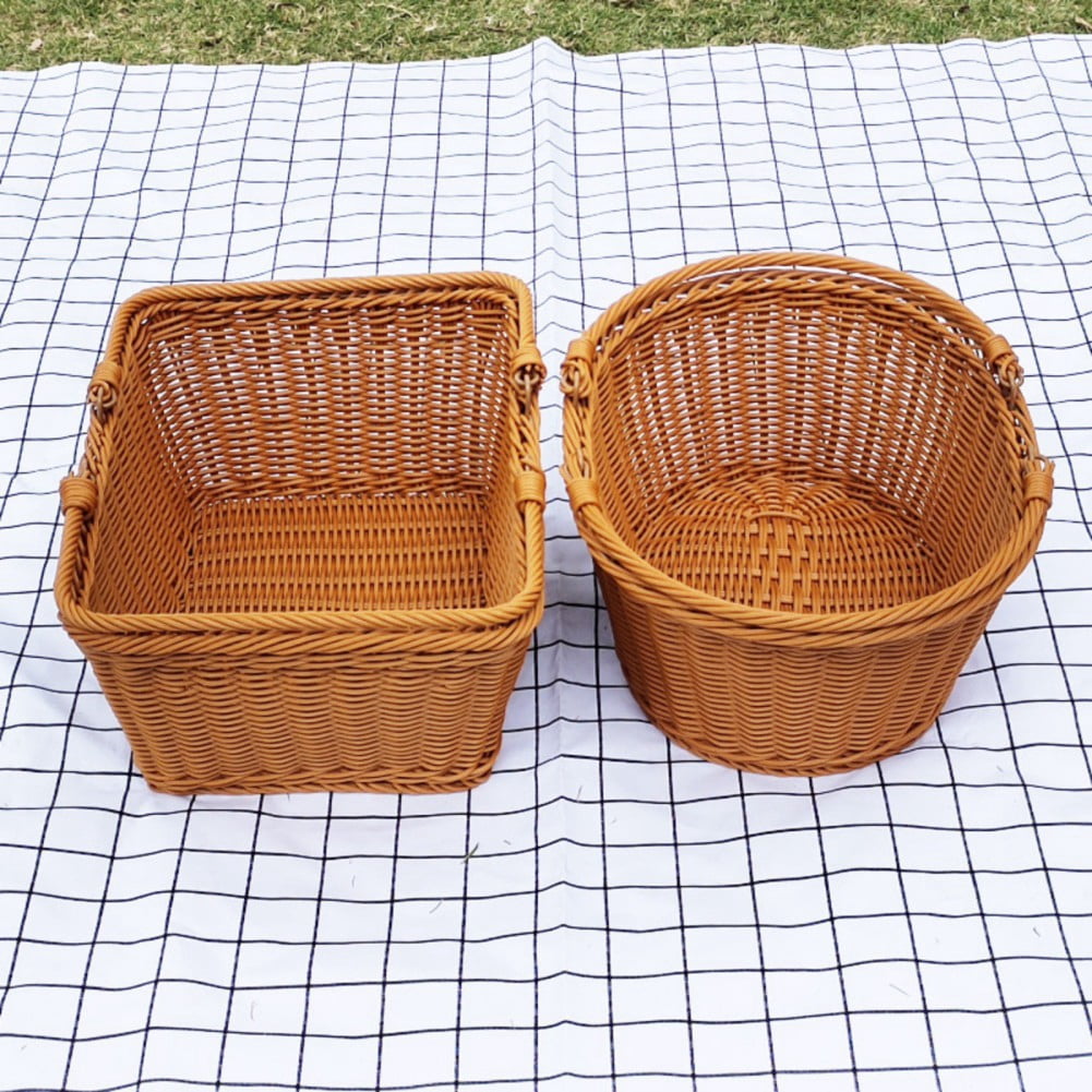 Wicker Picnic Basket with Double Folding Handles, Natural Large Hamper Empty Basket Cheap Easter Eggs Candy Storage Wine Basket for Toy, Flower, Wedding Gifts
