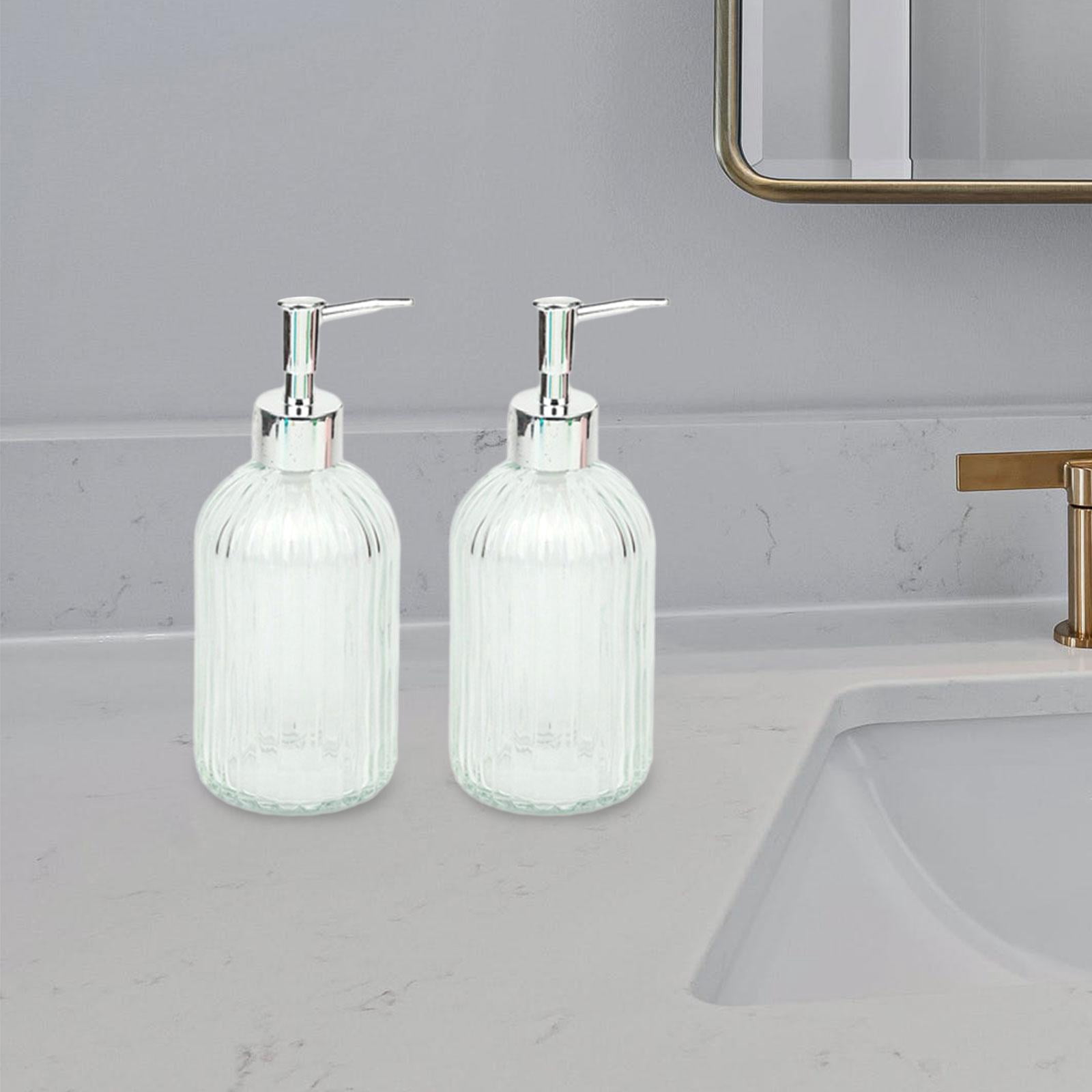 Fiocias 2 Pieces Glass Hand Dish Soap Dispenser Bathroom Liquid Container Leakproof Body clear