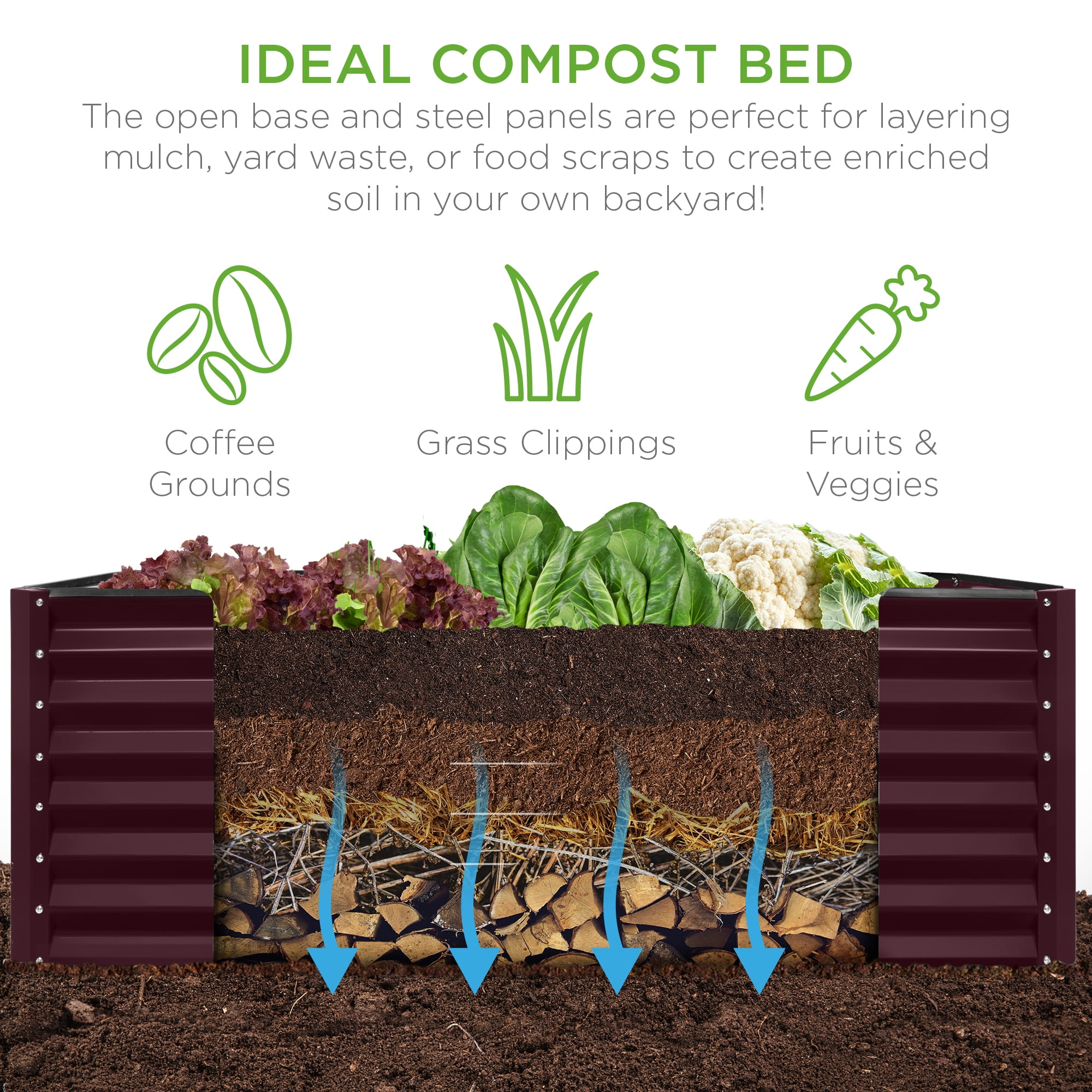 Best Choice Products 6x3x2ft Outdoor Metal Raised Garden Bed for Vegetables Flowers Herbs - Burgundy