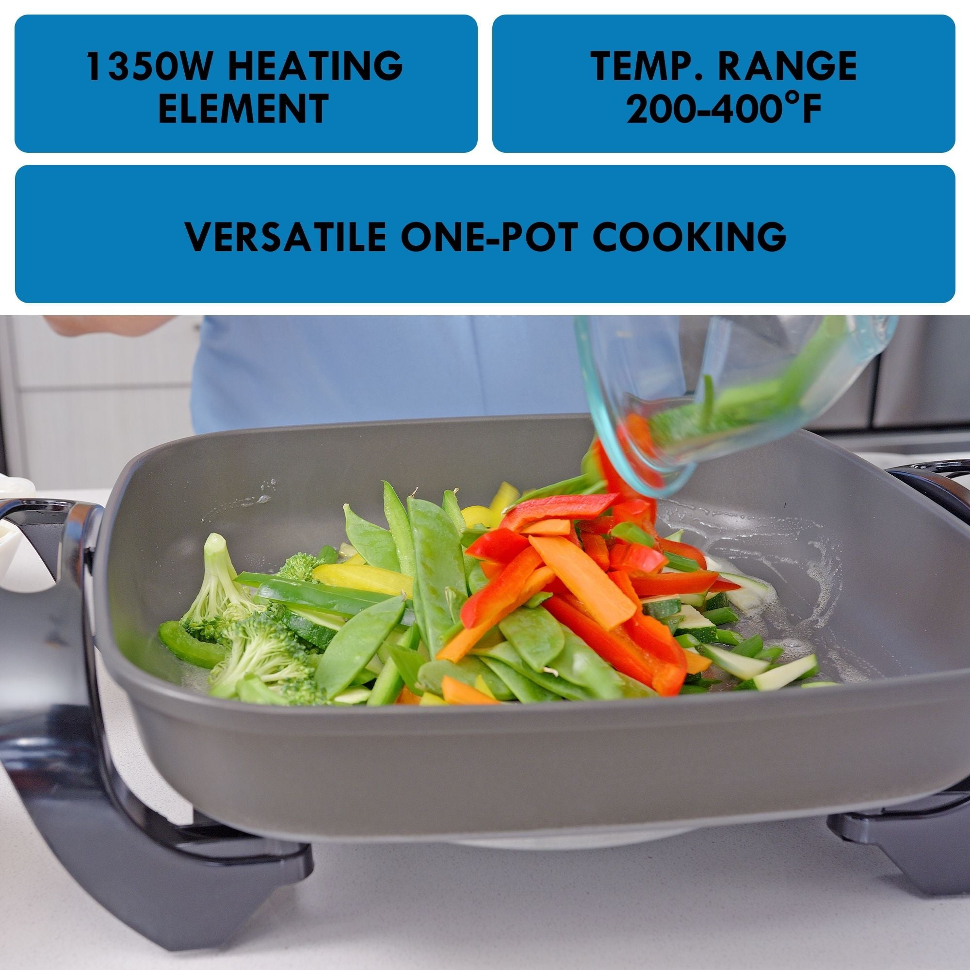 Kenmore Non-Stick Electric Skillet with Tempered Glass Lid, Black and Gray, Deep-Dish Frying Pan, 12" x 12" Cooking Surface, Vented Lid, One-Pot Cooking, Grill, Saute, Stir-Fry, Stew