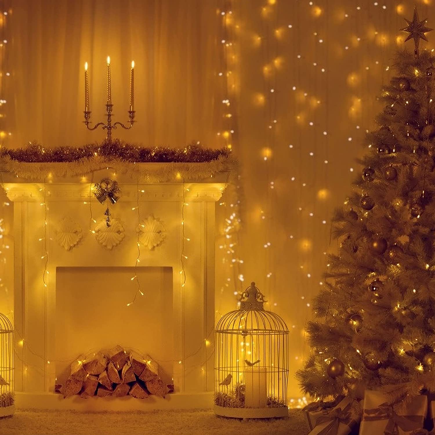 LED Curtain String Lights, 9.8 x 9.8 ft, with Remote, 3 Colors