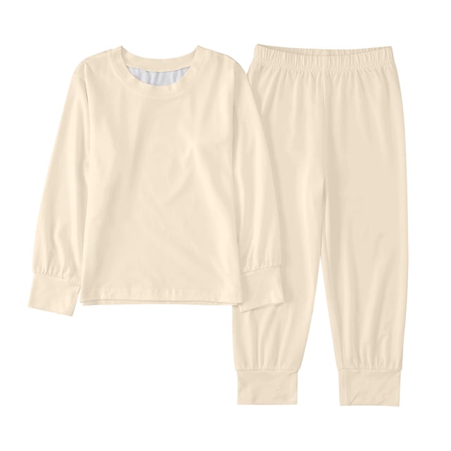 Spring Outfits Girls Children Solid Color Pajamas New Set Home Clothes Sleepwear Set Infant Girl Clothes Beige 2 Years-3 Years