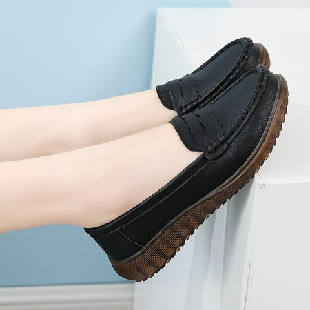

Women‘s Faux Leather Slip-on Flat Shoes Solid Color Casual Loafers