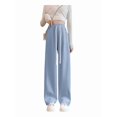 thumbnail image 3 of Women Sweatpants Wide Leg Drawstring Workout Casual Baggy Pants High Waist Blue L, 3 of 7