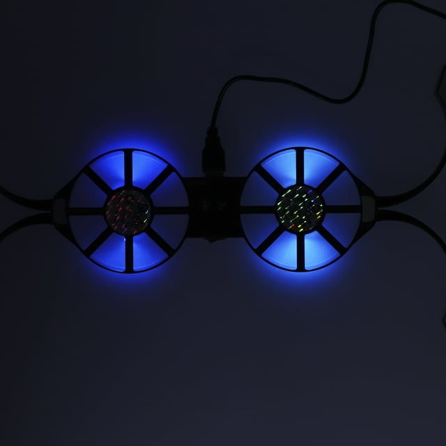 Large Air Volume , Laptop Cooling Pad DualFan Notebook Cooler, Foldable Heat Sink for Office Computers with Blue LED Light, Low Noise, USB Power Hub, Safety Switch