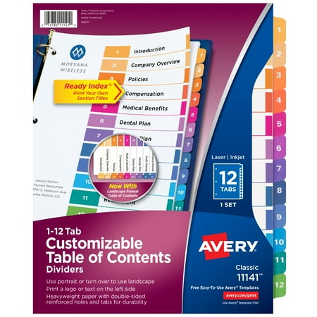UPC: 0072782111410 | Avery Ready Index 12 Tab Dividers  Customizable TOC  1 Set (11141)