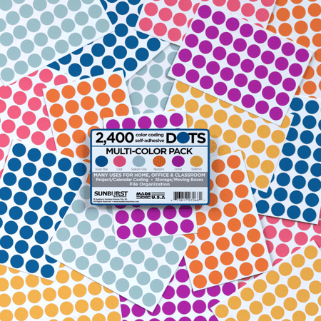 Sunburst Systems 7068 Blank Multi-Colored Color Dot Coding Label Stickers, 3/4 Inch, 2400 Count