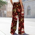 thumbnail image 4 of Women's Loose Wide Leg Pants, Christmas Print Elastic Waist Drawstring, Casual Pocket Trousers, Fashion Holiday Pants for Women, Cozy and Festive,Deep Red,XL, 4 of 6
