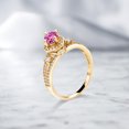 thumbnail image 3 of Gem Stone King 18K Yellow Gold Plated Silver Pink Created Sapphire Engagement Ring for Women (1.49 Cttw, Round 5MM, Gemstone September Birthstone, Size 5), 3 of 4
