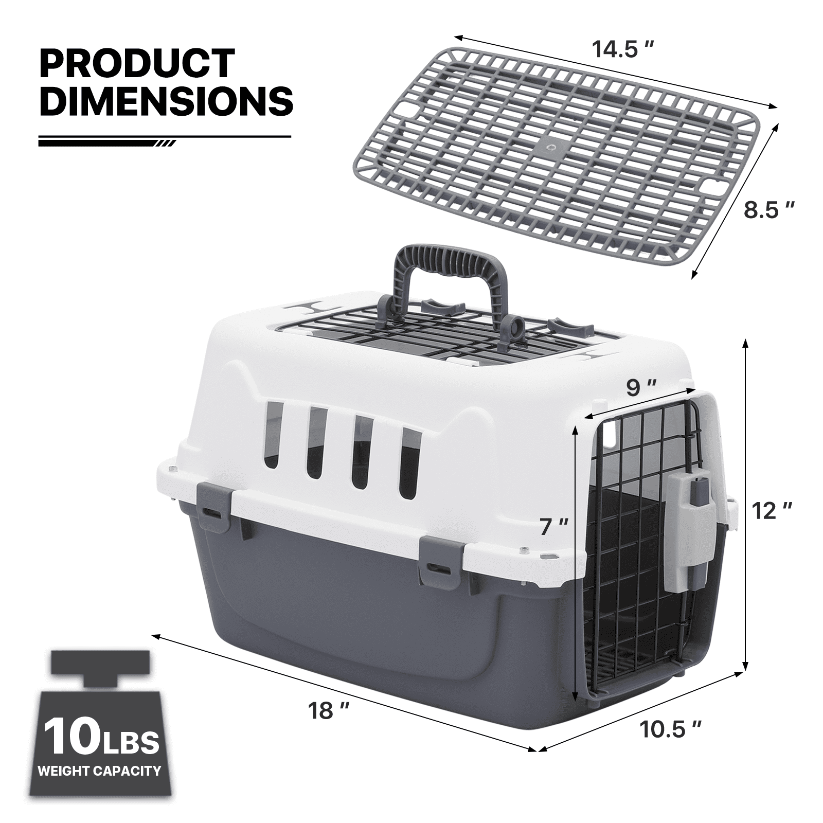 MoNiBloom 32 Cat Dog Carrier Cage Portable Pet Transport Box Airline  Approved Pet Kennel with Bowls & Wheels, 30lbs Weight Capacity, White/Grey