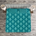 thumbnail image 3 of Ambesonne Fleur de Lis Quilted Bedspread Set 3 Pcs, Retro Damask Pattern, Queen Size, Teal, 3 of 3