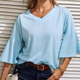 thumbnail image 4 of Womens Summer 3/4 Bell Sleeve V Neck Tops Casual Solid Tops and Blouses Loose Lightweight Shirts Tunic S-XXL, 4 of 6