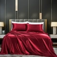 thumbnail image 2 of Solid Color Satin Imitation Four Piece Set Simple Bed Sheets Bedspreads Pillowcases and Bedding, 2 of 5