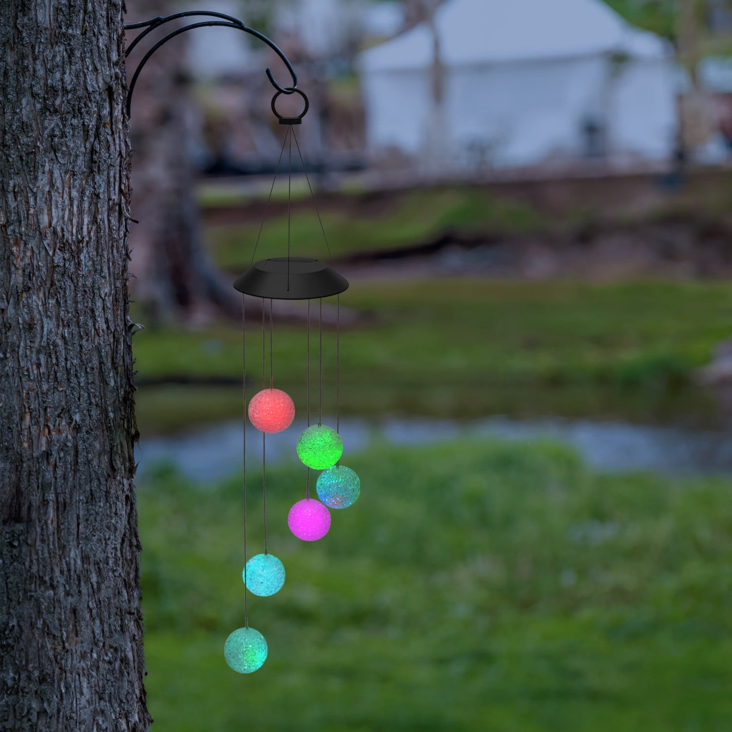 Globe Electric Solar Powered LED Integrated Outdoor Indoor RGB Multicolor Changing Slow-Flashing Orb Wind Chimes