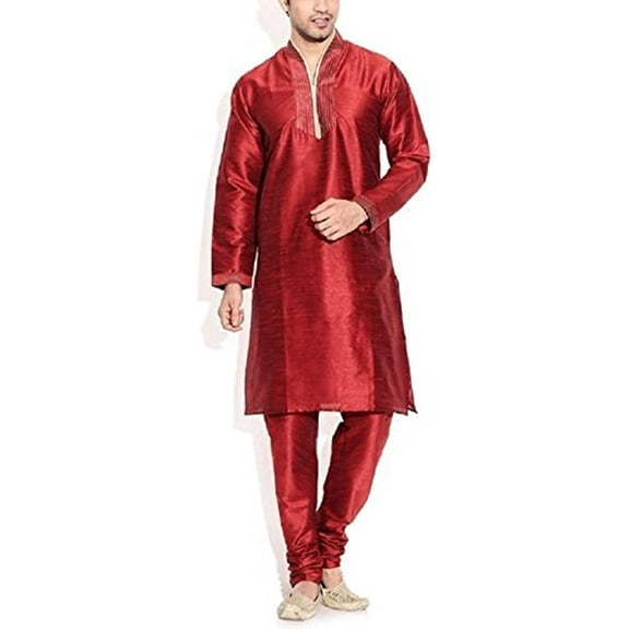 Royal Men's Hineck Silk Blend Kurta & Churidaar Set