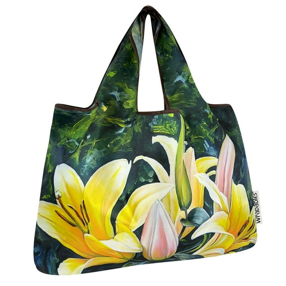 Wrapables Large Foldable Oil Painting Nylon Reusable Grocery Bag, Lilies