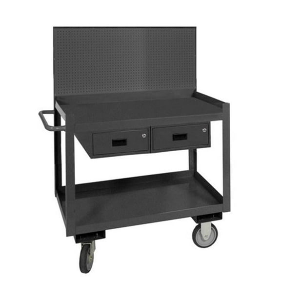 Durham RSC-2436-2-PB-2DR-95 14 Gauge Steel Stock Cart with Pegboard & 2 Drawers, Gray - 36 x 24 x 37.63 in.
