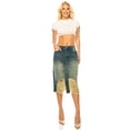 thumbnail image 2 of Be-Girl Women's Distressed Denim Midi Skirt,Mid-Rise with Frayed Hem and Ripped - SG-79149, 2 of 5