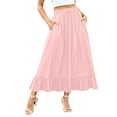 thumbnail image 2 of Clearance under 10$ Sevevn Womens Solid Color Elastic Waist Drawstring Pleated Mid Length Ruffle Skirt Summer Savings Pink XXL, 2 of 7