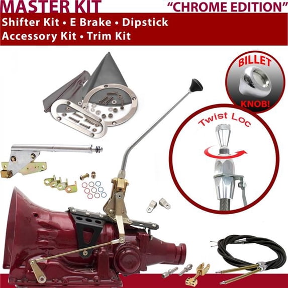 American Shifter C4 Shifter Kit Chrome 12 in. E Brake Cable Clevis Trim Kit Dipstick for F8205