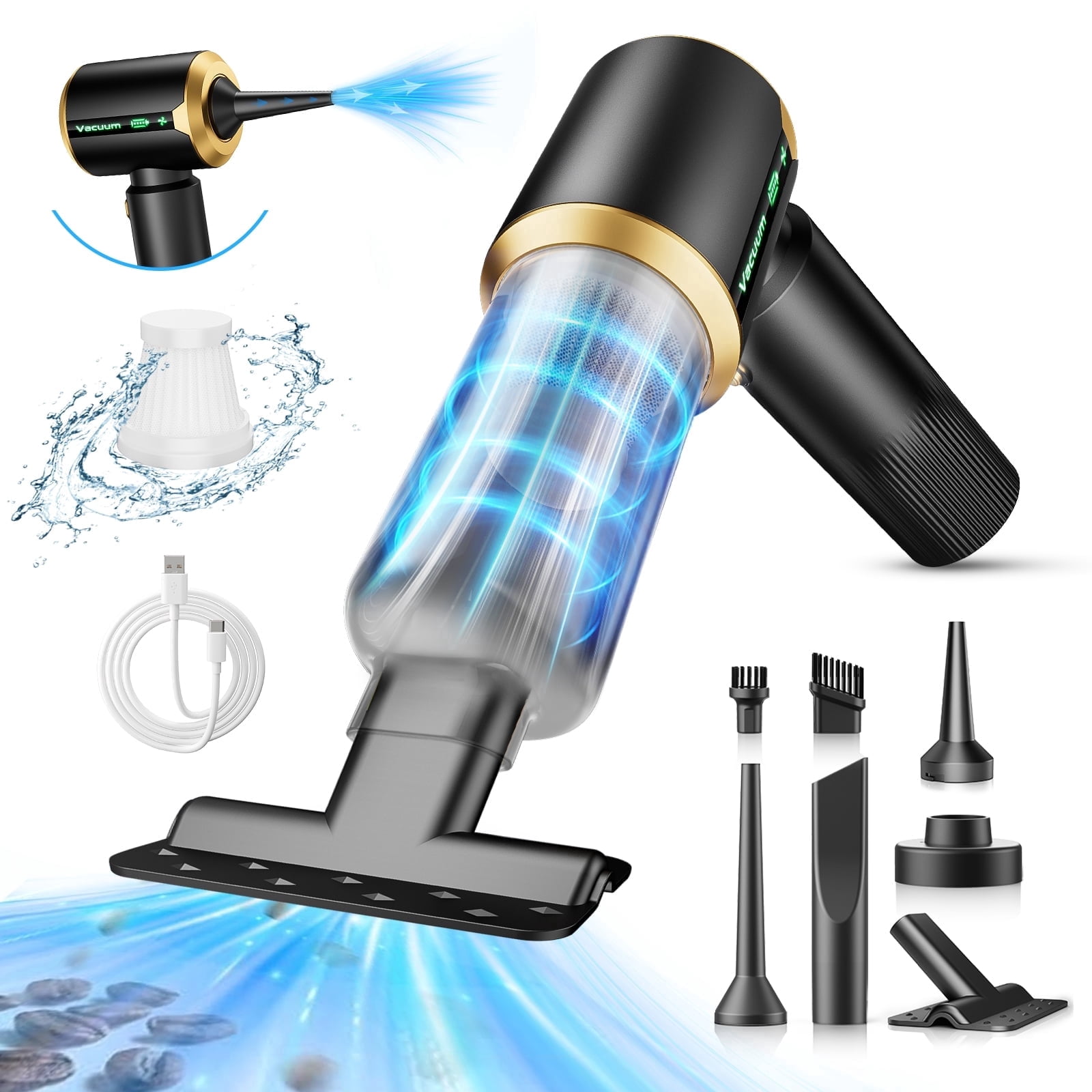 UWANTME Car Handheld Vacuum Cleaner, 16000Pa Portable 3 in 1 Cordless Compressed Air Duster & Air Blower & Pump Mini Dust Vacuum with 6000mAh Battery, Multi-Nozzles for Car Home Office