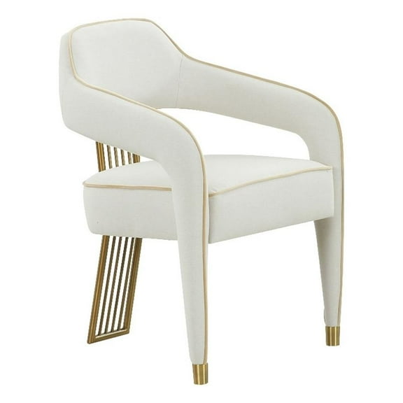 Pemberly Row Transitional Fabric Dining Chair in Cream/Gold Finish