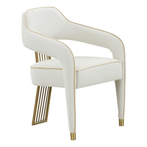 Pemberly Row Transitional Fabric Dining Chair, Cream/Gold (Set of 1)