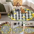 thumbnail image 6 of Round Area Rug 8ft,Rustic Lemon Leaf Flower Washable Carpet Non-Slip Runner Accent Rugs Indoor Floor Mat for Bedroom Living Room Decor,Summer Fruit on Buffalo Plaid, 6 of 9