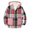 thumbnail image 3 of IVEYRTF Kids Plaid Hooded Jacket Long Sleeve Zipper Front Coat Warm Faux Fleece Lined Outerwear with Large Pockets Fashionable Thick Fall Winter Coat for Big Kids(Hot Pink,10-11 Years), 3 of 5