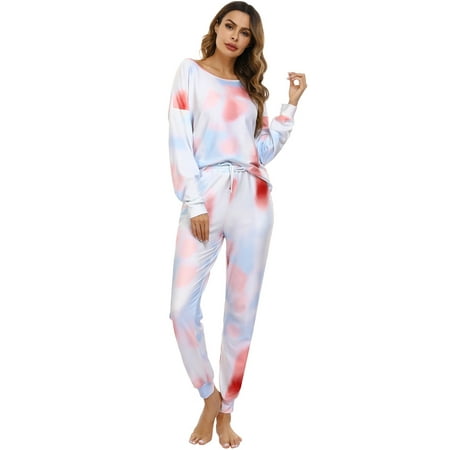 

Doaraha Women s Tie Dye Sweatsuit Pajama Set Long Sleeve Loungewear Sleepwear with Pockets
