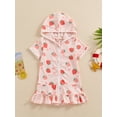 thumbnail image 2 of Nygoyerh 1T-8T Toddler Kids Girls Cute Swim Cover Up Strawberry Print Short Sleeve Zipper Hooded Beach Dress Little Girls Sweet Summer Hood Bathrobe for Daily Vacation, 2 of 9