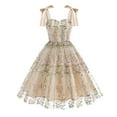thumbnail image 2 of Women Dresses under $10! Xqxayjr Women Floral Embroidery Dress Sleeveless Spaghetti Straps Sheer Mesh Vintage Cocktail Swing Dress Wedding Party Prom Tulle Evening Dress, 2 of 9