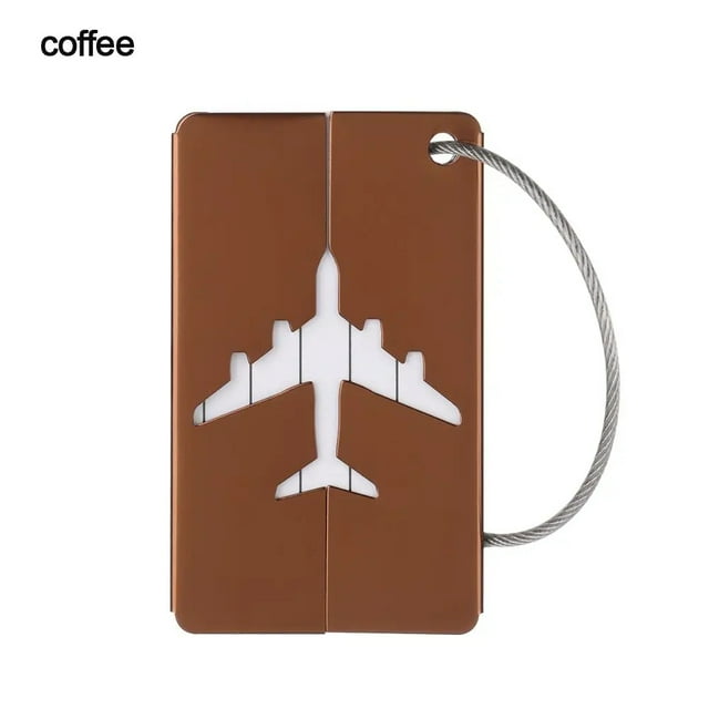 Reusable Metal Travel Luggage Tags Aluminium Suitcase Labels with Ropes Bag Tag Stainless Steel Loop Name ID Card for Suitcase coffee